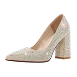 Load image into Gallery viewer, Rhinestone Pointed Toe Chunky Heel Pumps
