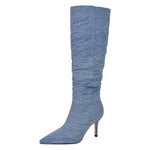 Load image into Gallery viewer, Denim Pointed Toe Stiletto Thigh Boots
