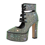 Load image into Gallery viewer, Platform Rhinestone Lace-up High Heel Ankle Boots
