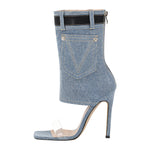 Load image into Gallery viewer, Denim Square Toe Stiletto Ankle Sandals
