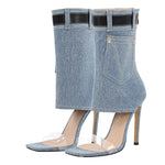 Load image into Gallery viewer, Denim Square Toe Stiletto Ankle Sandals
