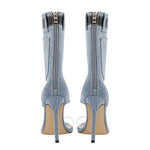 Load image into Gallery viewer, Denim Square Toe Stiletto Ankle Sandals
