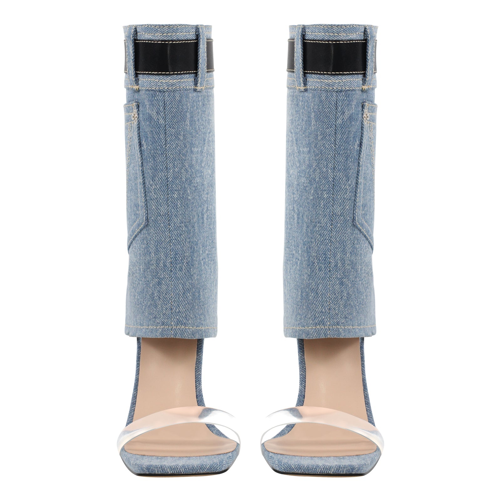 Denim Square Toe Stiletto Ankle Sandals