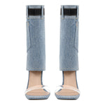 Load image into Gallery viewer, Denim Square Toe Stiletto Ankle Sandals
