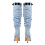 Load image into Gallery viewer, Denim Pointed Toe Stiletto Thigh Boots
