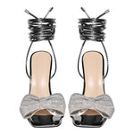 Load image into Gallery viewer, Rhinestone Square Toe Stiletto Ankle Strap Sandals
