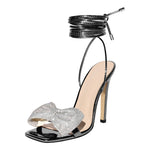 Load image into Gallery viewer, Rhinestone Square Toe Stiletto Ankle Strap Sandals
