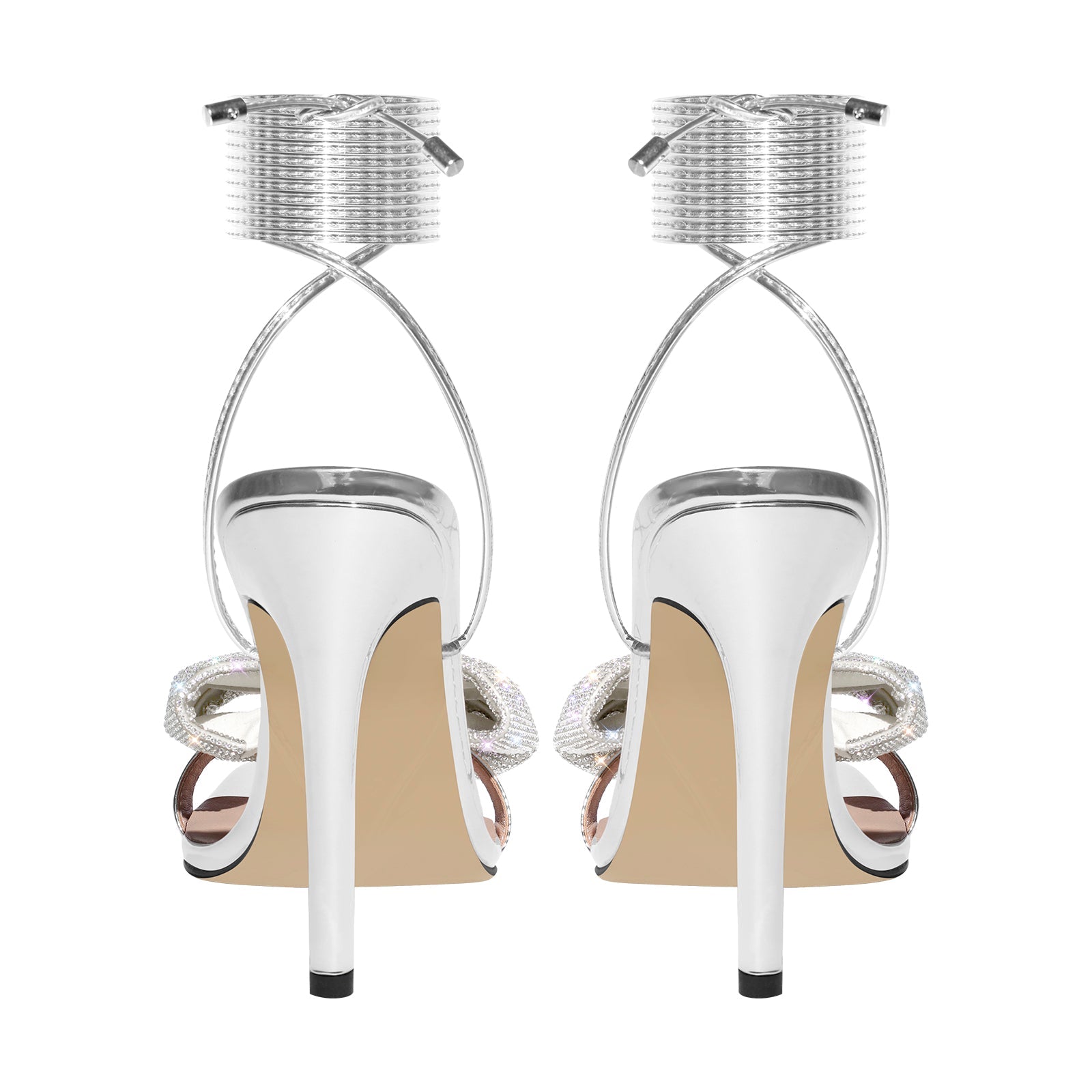 Rhinestone Square Toe Stiletto Ankle Strap Sandals