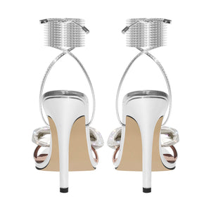 Rhinestone Square Toe Stiletto Ankle Strap Sandals