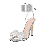 Load image into Gallery viewer, Rhinestone Square Toe Stiletto Ankle Strap Sandals
