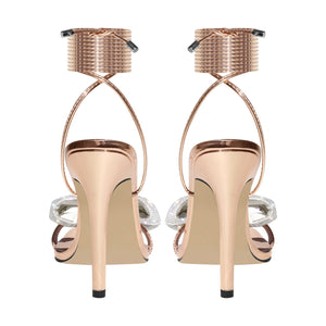 Rhinestone Square Toe Stiletto Ankle Strap Sandals