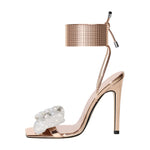 Load image into Gallery viewer, Rhinestone Square Toe Stiletto Ankle Strap Sandals
