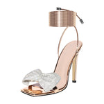 Load image into Gallery viewer, Rhinestone Square Toe Stiletto Ankle Strap Sandals
