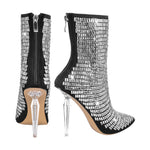 Load image into Gallery viewer, Rhinestone Pointed Toe Stiletto Clear Heel Ankle Boots
