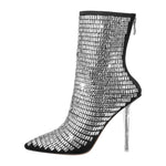 Load image into Gallery viewer, Rhinestone Pointed Toe Stiletto Clear Heel Ankle Boots
