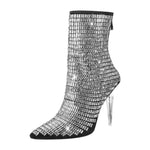 Load image into Gallery viewer, Rhinestone Pointed Toe Stiletto Clear Heel Ankle Boots
