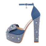 Load image into Gallery viewer, Rhinestone Bow Peep Toe High Heel Sandals
