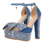 Load image into Gallery viewer, Rhinestone Bow Peep Toe High Heel Sandals
