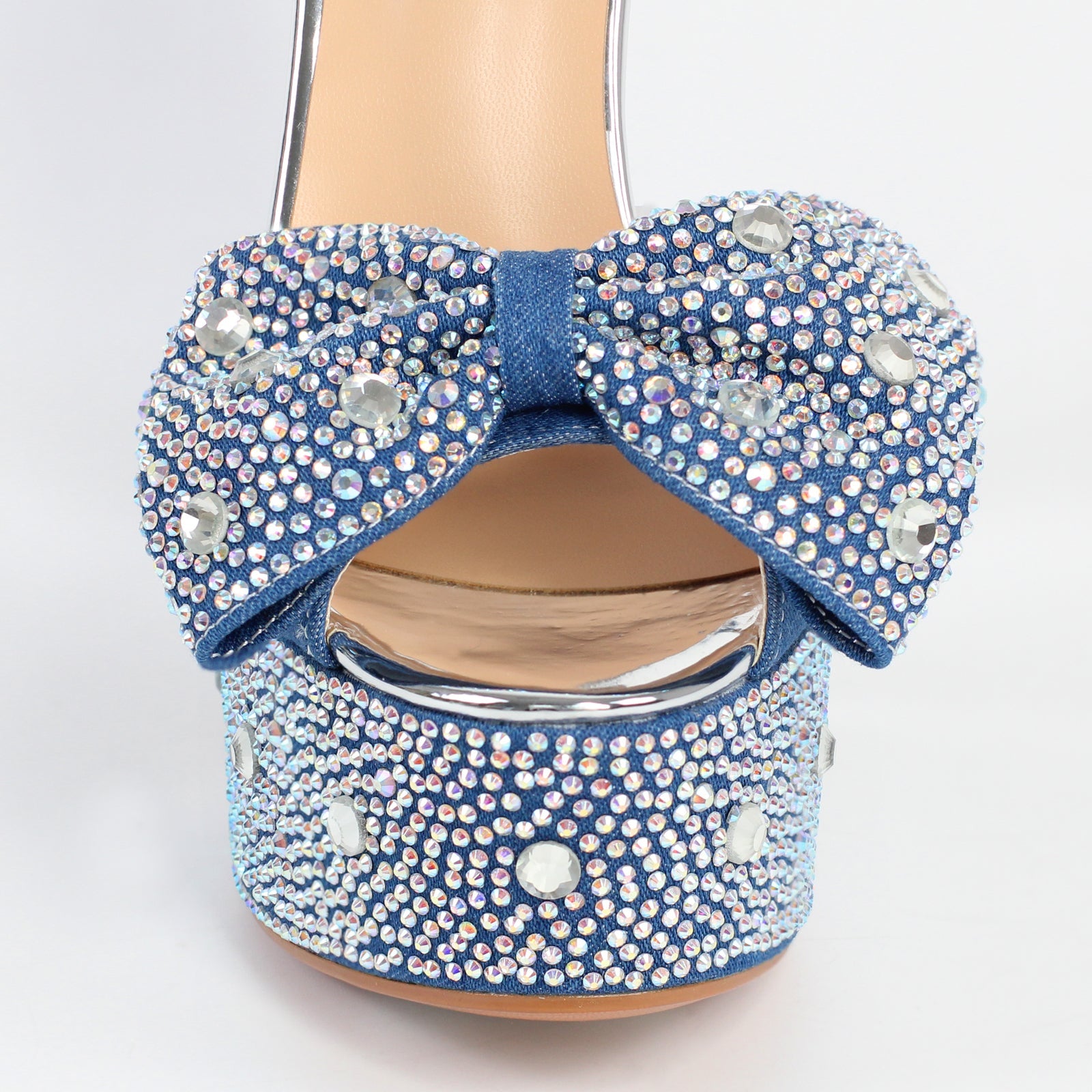 Rhinestone Bow Peep Toe High Heel Sandals