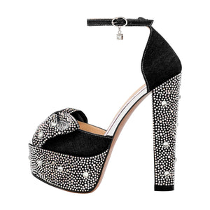 Rhinestone Bow Peep Toe High Heel Sandals