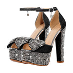 Load image into Gallery viewer, Rhinestone Bow Peep Toe High Heel Sandals
