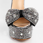 Load image into Gallery viewer, Rhinestone Bow Peep Toe High Heel Sandals
