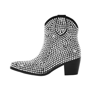 "Sissy Raven" Rhinestone Chunky Heel Ankle Boots