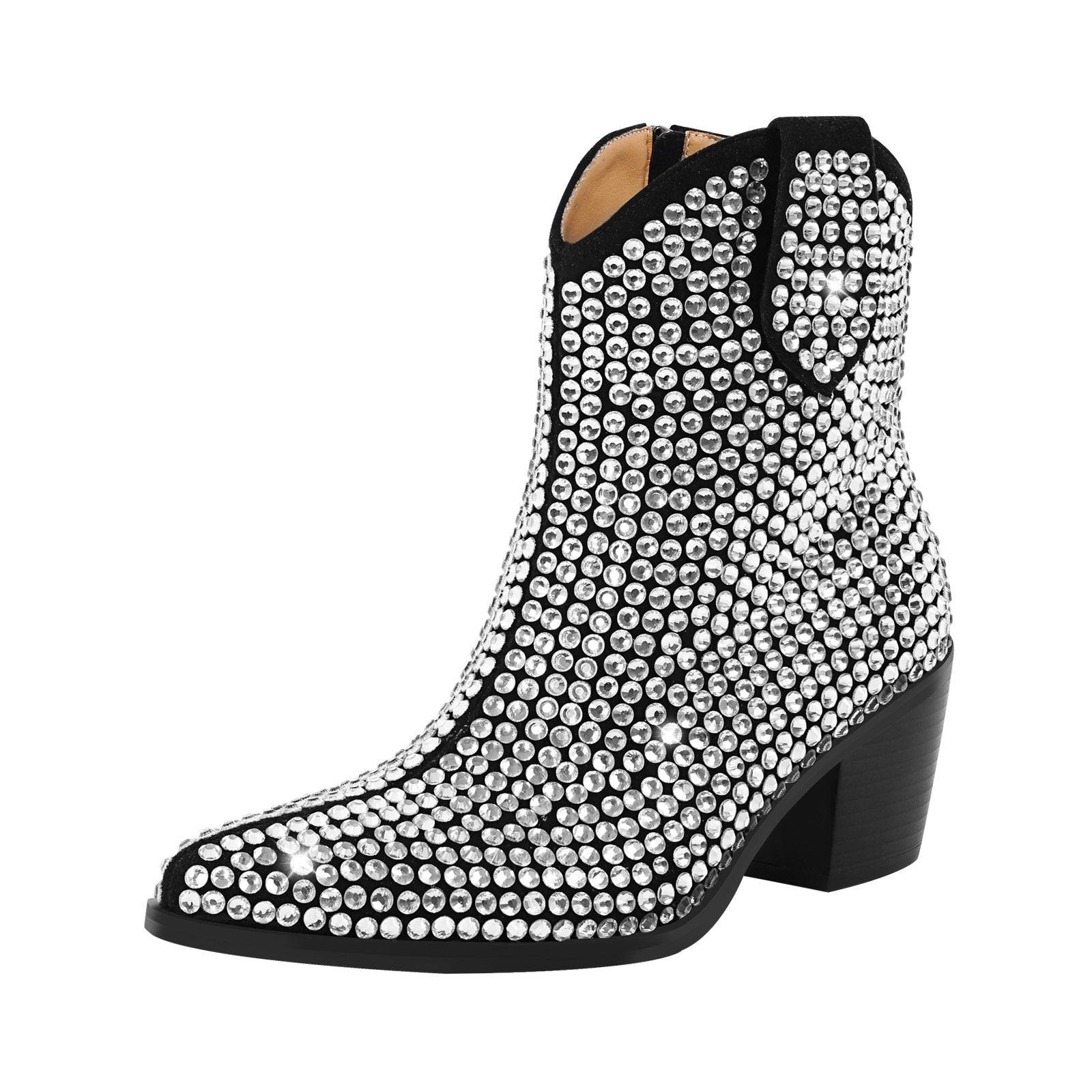 "Sissy Raven" Rhinestone Chunky Heel Ankle Boots