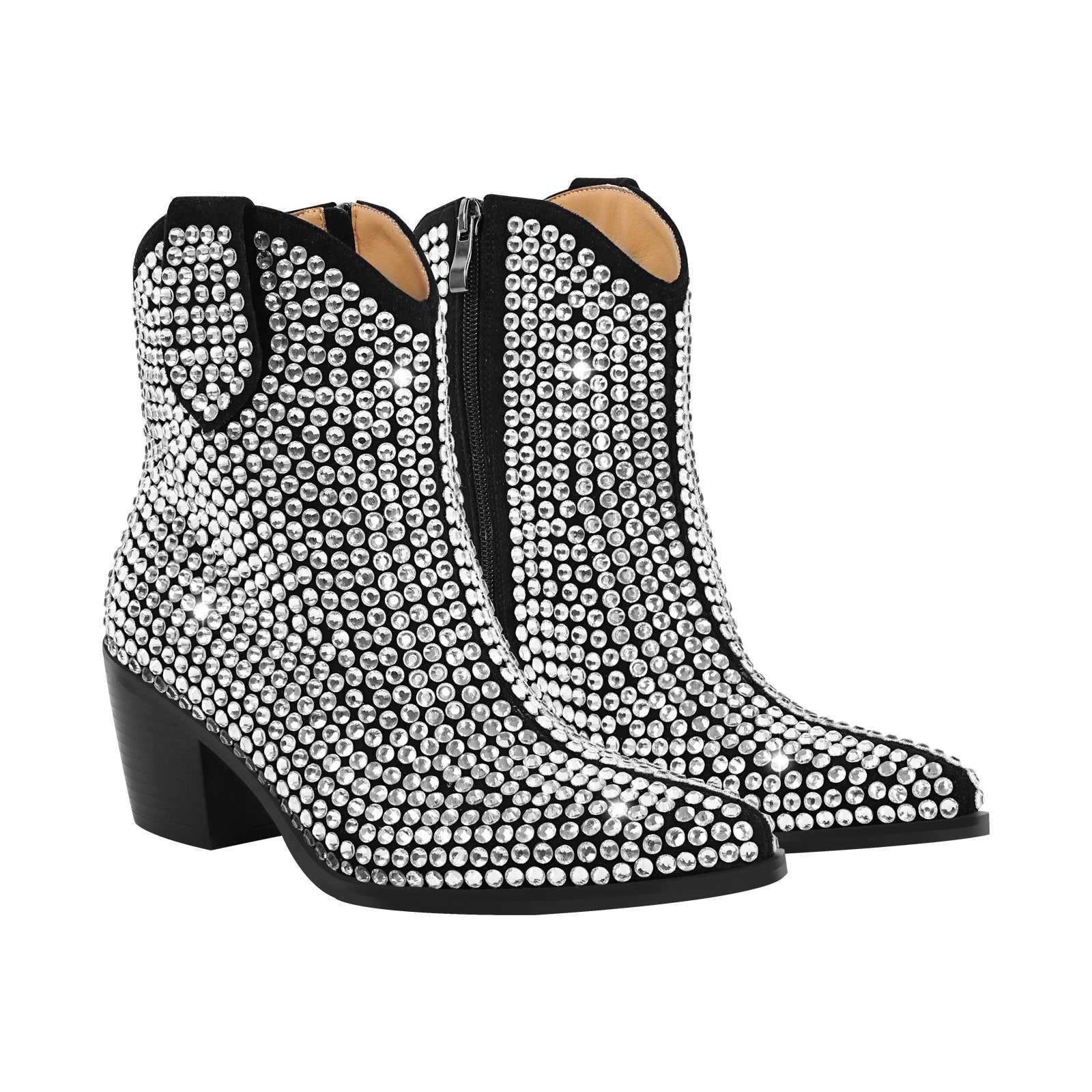 "Sissy Raven" Rhinestone Chunky Heel Ankle Boots