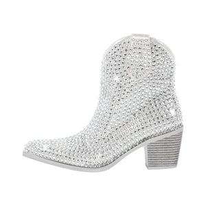 "Sissy Raven" Rhinestone Chunky Heel Ankle Boots