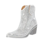 Load image into Gallery viewer, &quot;Sissy Raven&quot; Rhinestone Chunky Heel Ankle Boots
