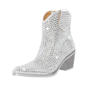 "Sissy Raven" Rhinestone Chunky Heel Ankle Boots