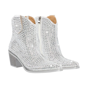 "Sissy Raven" Rhinestone Chunky Heel Ankle Boots