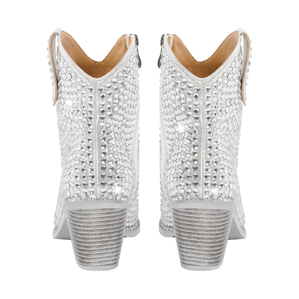"Sissy Raven" Rhinestone Chunky Heel Ankle Boots