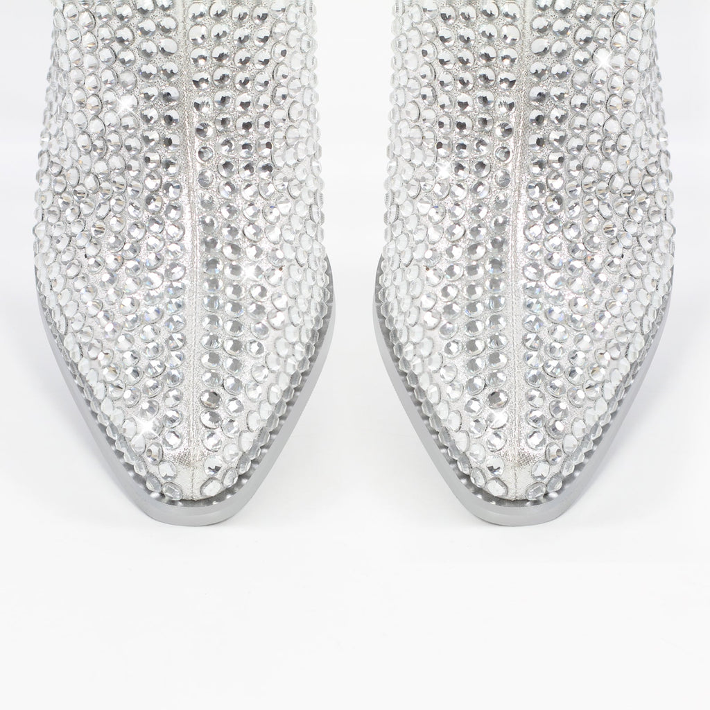 "Sissy Raven" Rhinestone Chunky Heel Ankle Boots