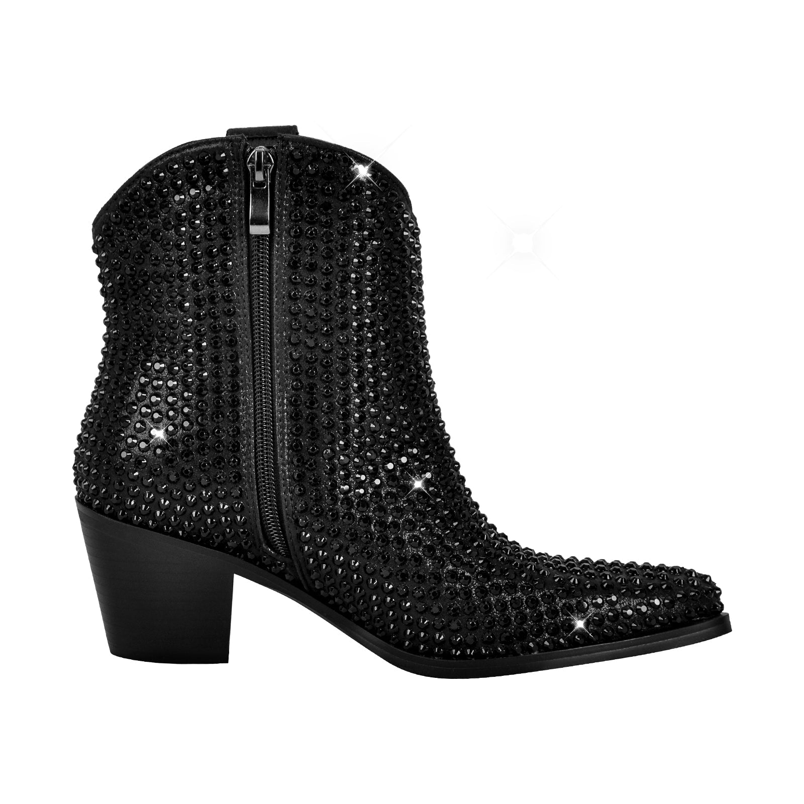 "Sissy Raven" Rhinestone Chunky Heel Ankle Boots