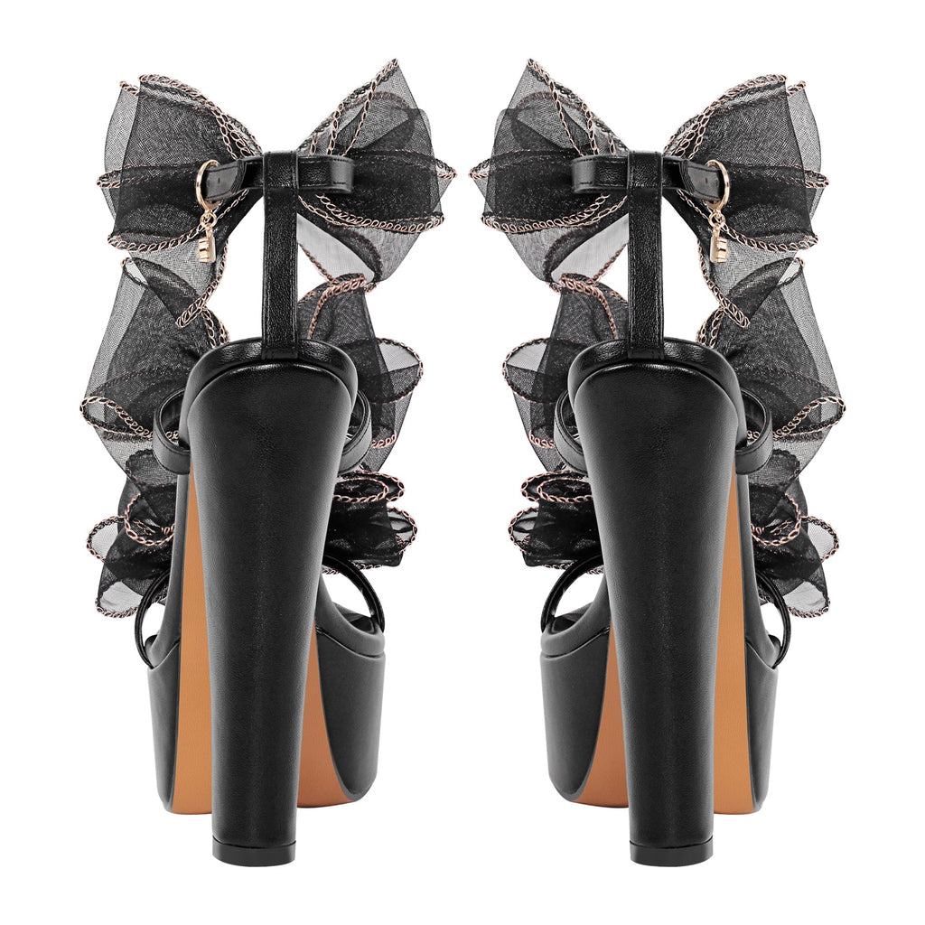 "Sissy Veronica" Feminine Black Bow Platform Sandals for Men