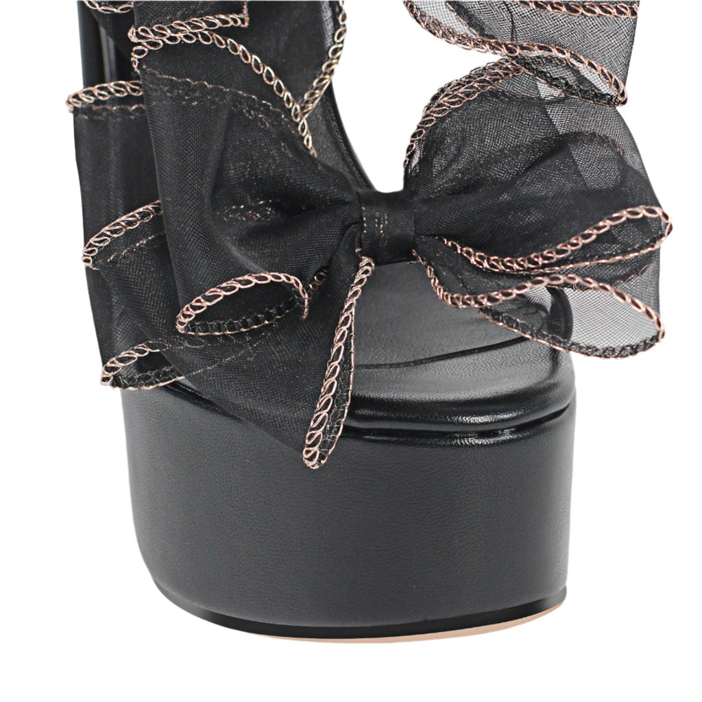 "Sissy Veronica" Feminine Black Bow Platform Sandals for Men