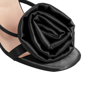 Round Toe Stiletto Slingback Flower Sandals