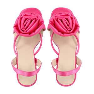 Round Toe Stiletto Slingback Flower Sandals