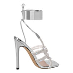 Load image into Gallery viewer, Rhinestone Square Toe Stiletto Ankle Strap Sandals
