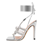 Load image into Gallery viewer, Rhinestone Square Toe Stiletto Ankle Strap Sandals
