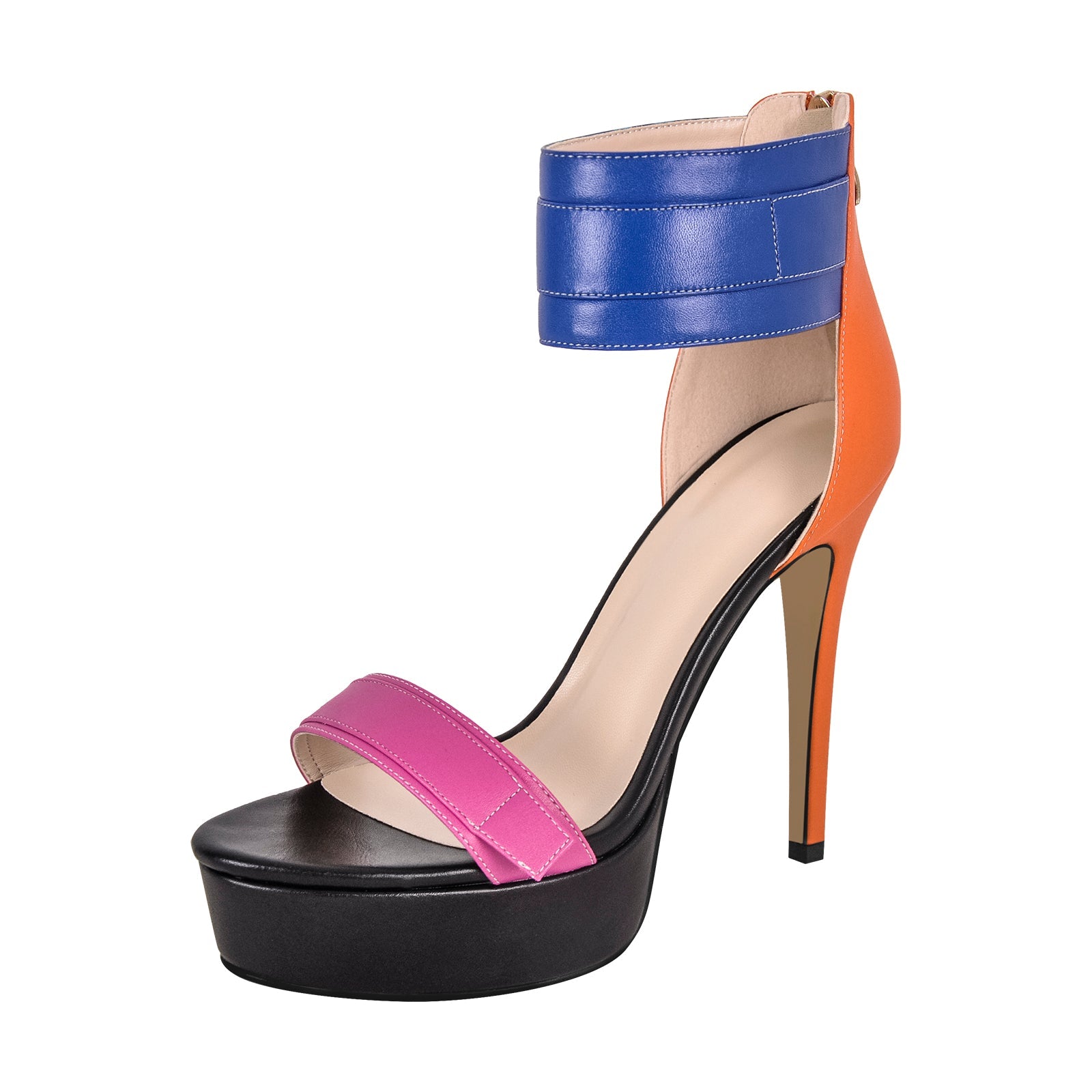 Platform Round Open Toe Stiletto Ankle Strap Sandals