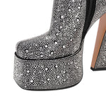 Load image into Gallery viewer, Rhinestone Square Toe Chunky Heel Platform Ankle Boots
