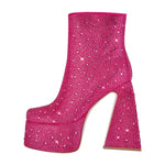 Load image into Gallery viewer, Rhinestone Square Toe Chunky Heel Platform Ankle Boots
