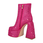 Load image into Gallery viewer, Rhinestone Square Toe Chunky Heel Platform Ankle Boots
