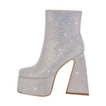 Load image into Gallery viewer, Rhinestone Square Toe Chunky Heel Platform Ankle Boots
