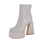 Load image into Gallery viewer, Rhinestone Square Toe Chunky Heel Platform Ankle Boots
