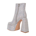 Load image into Gallery viewer, Rhinestone Square Toe Chunky Heel Platform Ankle Boots
