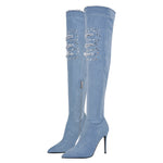 Load image into Gallery viewer, Denim Pointed Toe High Stiletto Over The Knee Boots
